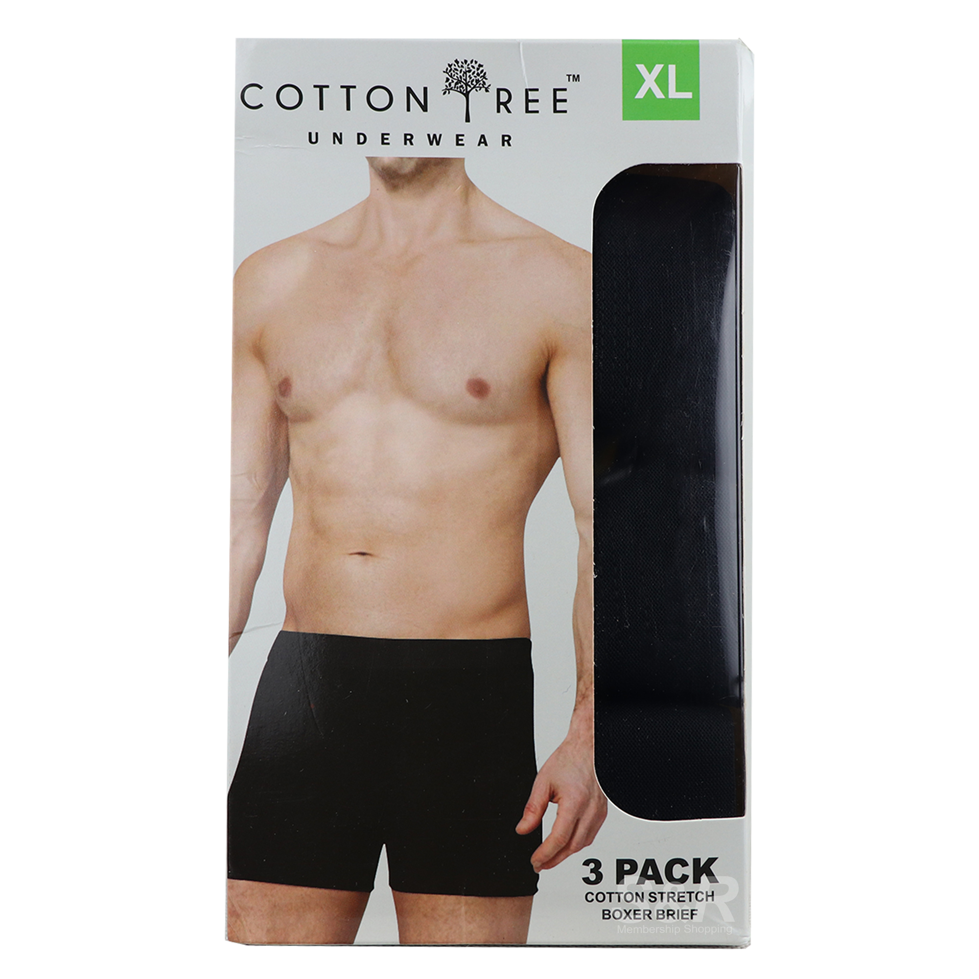 Cotton Tree Mens Boxer Brief Black 3-Pack XL